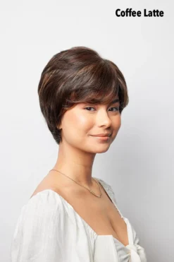 Pixie TP Mono Topper By Amore | Mono Top | Synthetic/Heat-Friendly Synthetic Blend -Best Wig Shop PixieTPMono CoffeeLatte2
